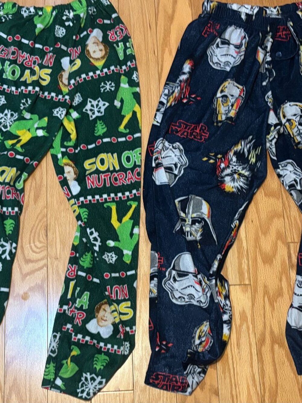 Bundle of 2 Men’s Fleece Pajama Pants: Elf & Star Wars (Both size Small)